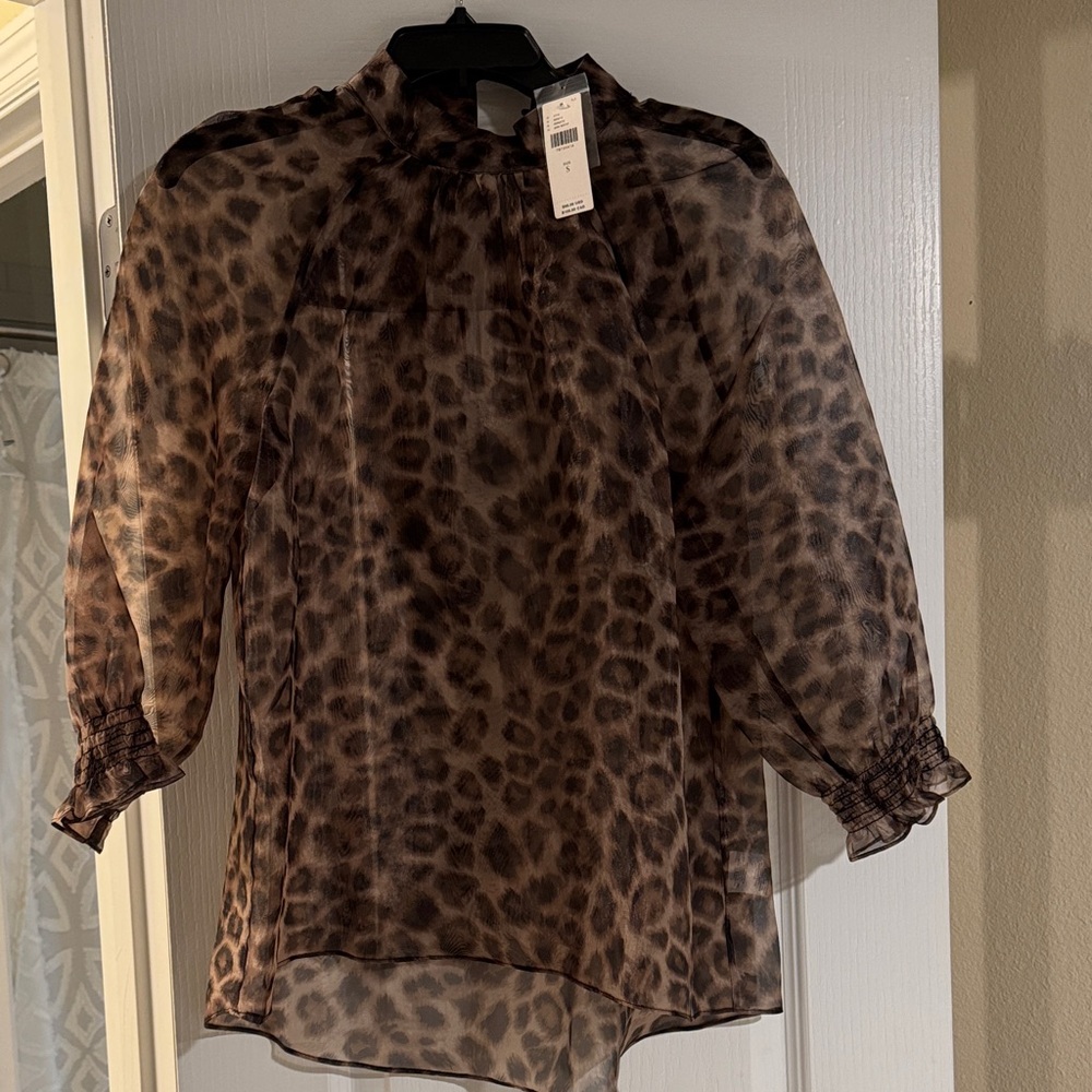 Daniel Rainn Animal Print Sheer Blouse